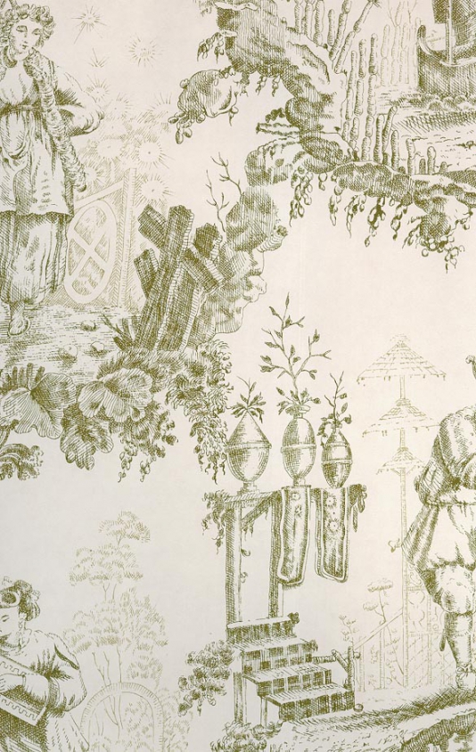 Toile Wallpaper Chinese Scenic De Jouy In Green