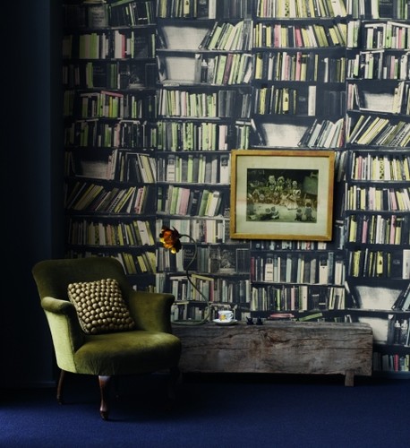 Interiors With Wallpaper That Imitate Books Shelterness