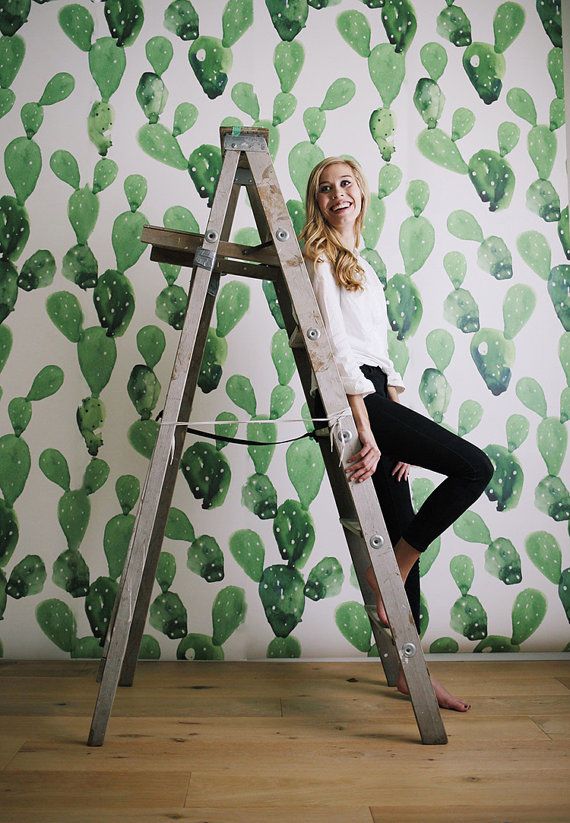 Watercolor Cactus Cacti Wallpaper Large Wall