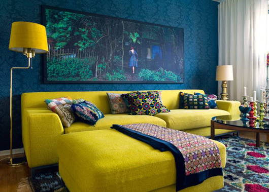 Interior Designs Pattern Blue Wallpaper Yellow Interior Design Ideas