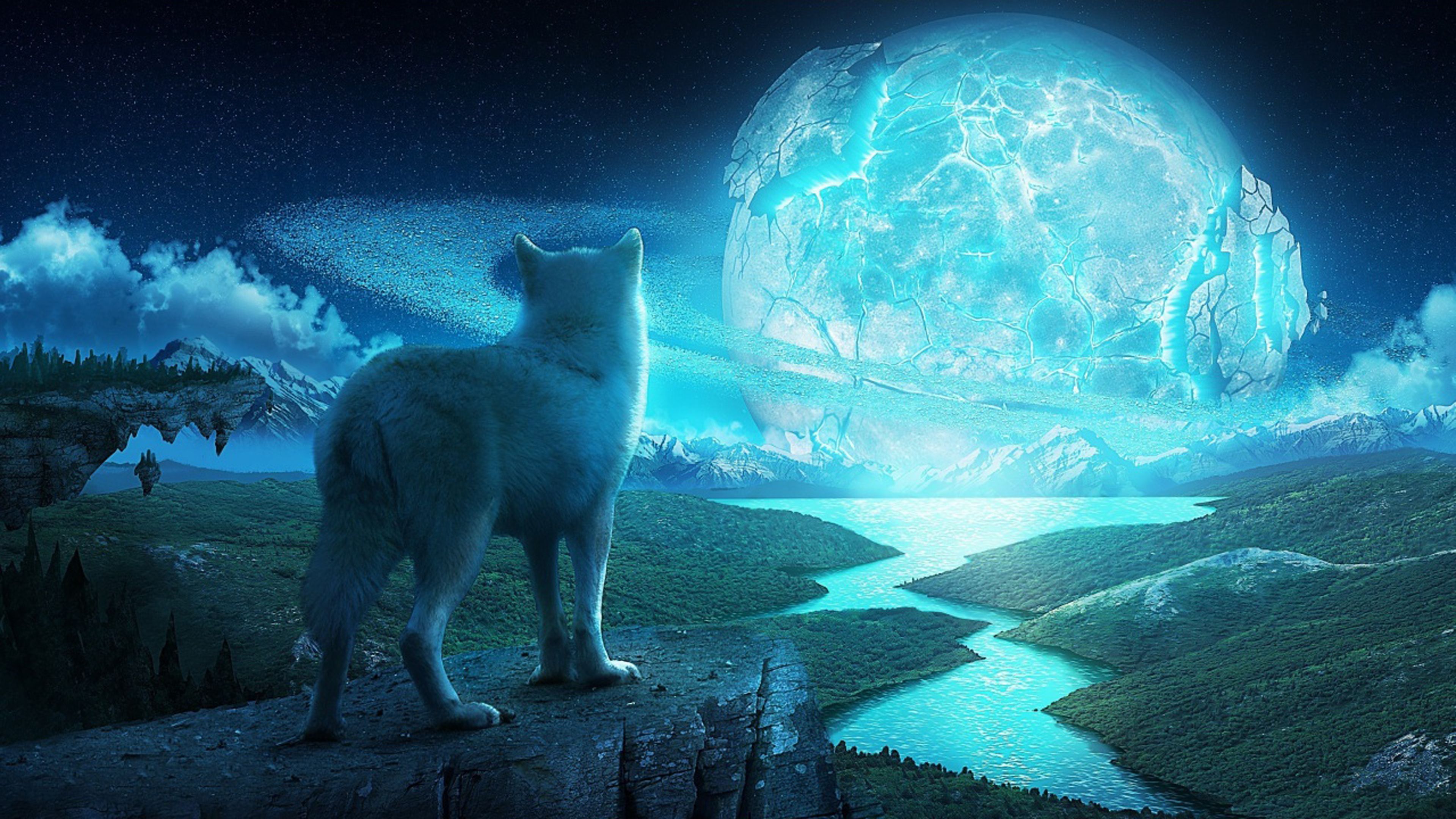 Wolf In A Fantasy World Ultra HD 4k Wallpaper Background