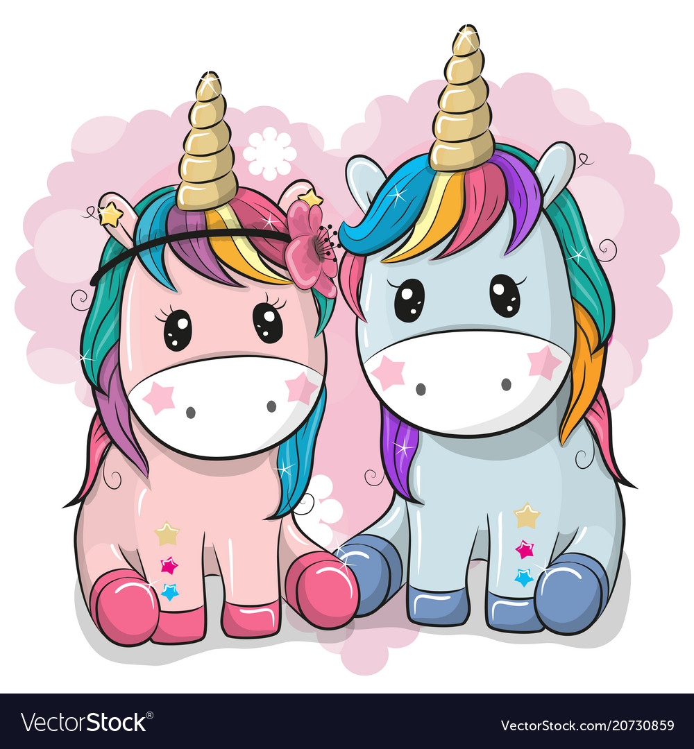 Two Cute Unicorns On A Heart Background Royalty Vector