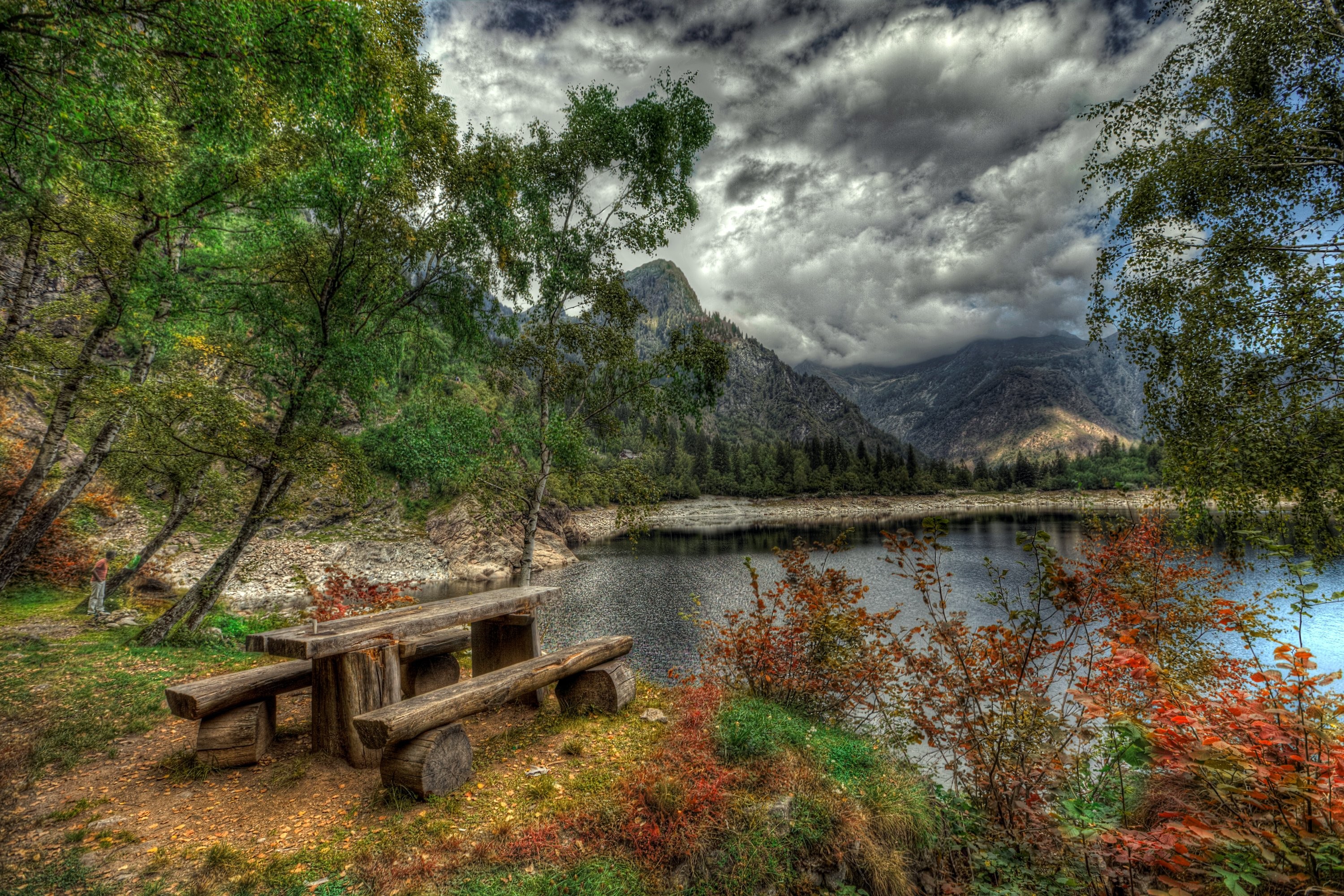 HDr Piedmont Antrona Table Trees Bench Mountains Samsung