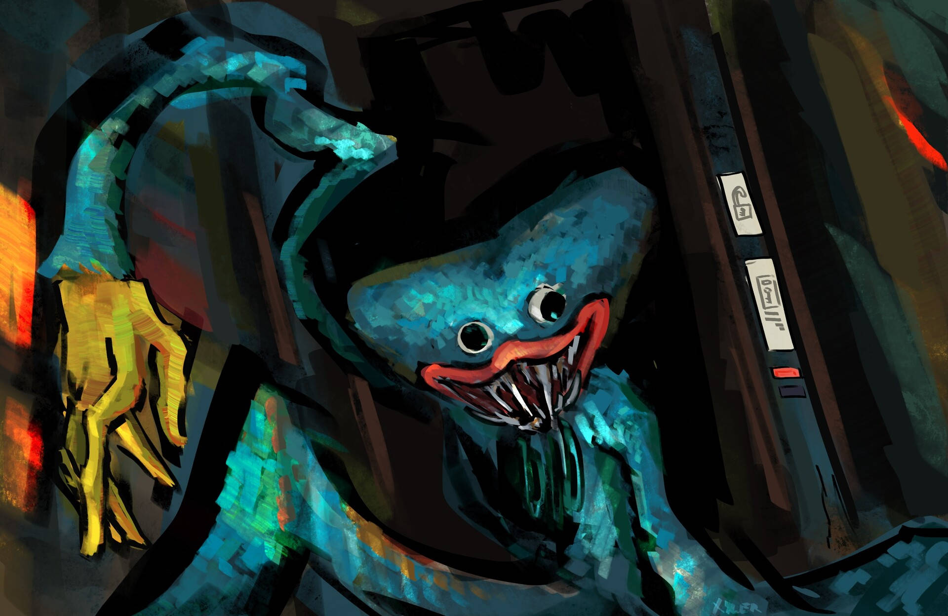 Huggy Wuggy Creepy Painting Ug08f0xolg97l3ni Wallpaper