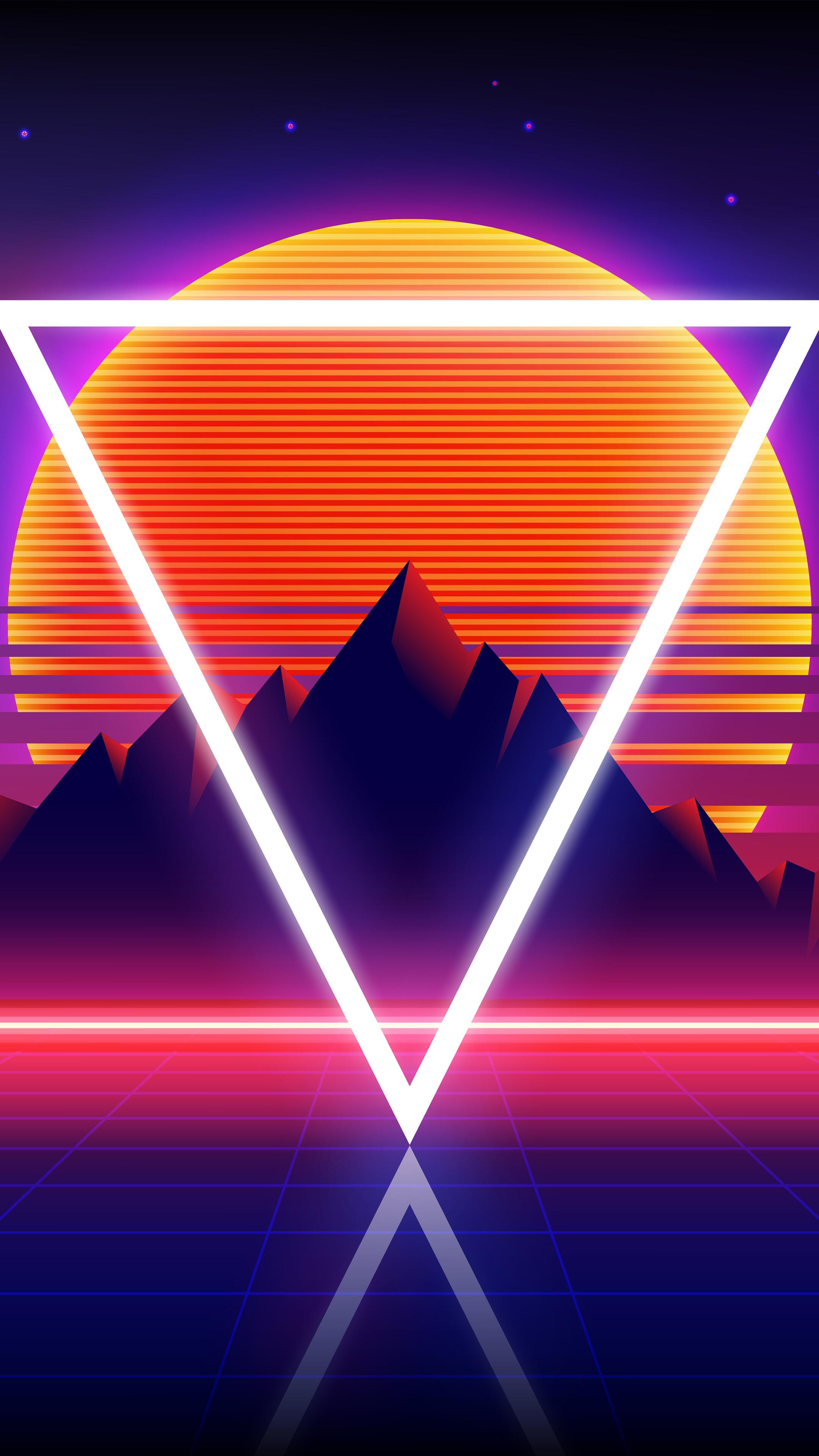 Retrowave Synthwave Abstract Sunset 4k Wallpaper iPhone HD Phone