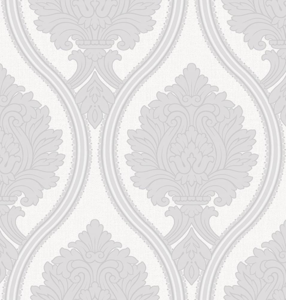 Luxury Corona Damask Glitter Textured Vinyl Wallpaper Roll Grey