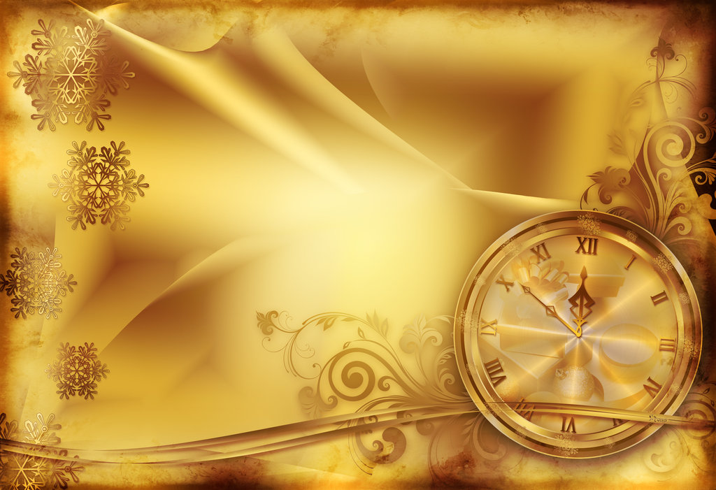 Christmas Background With Clock And Patterns By Lyotta