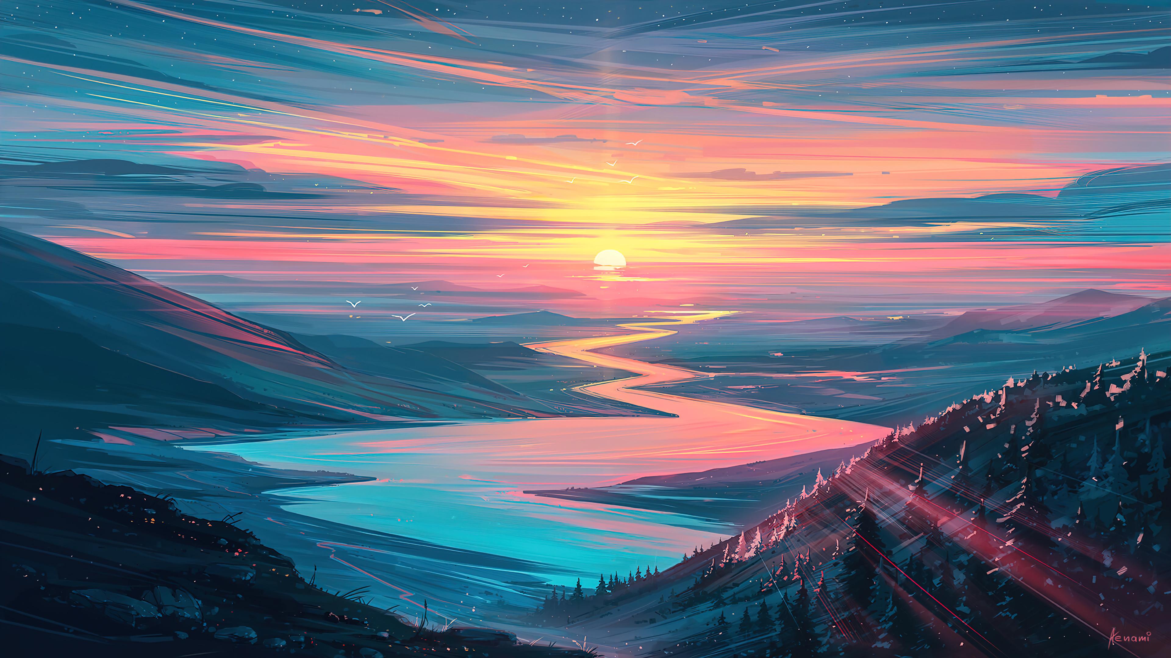 Sunset Scenery River Wallpaper 4k Pc Desktop 5940b