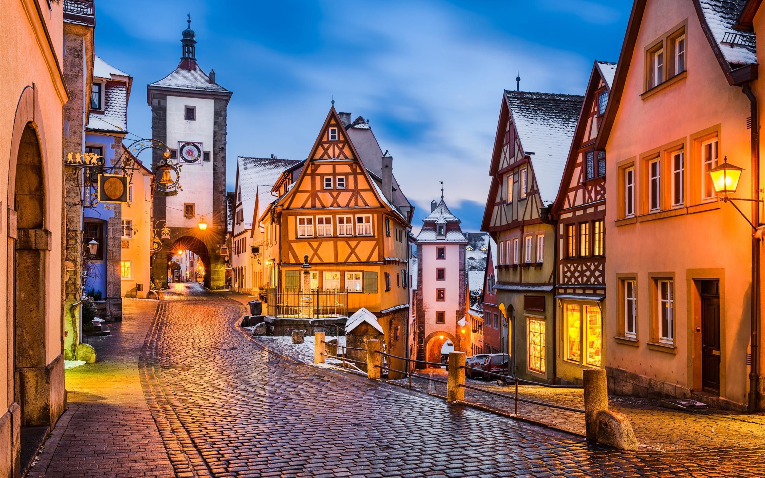 Wallpaper Germany Rothenburg Medieval Town Evening Lights