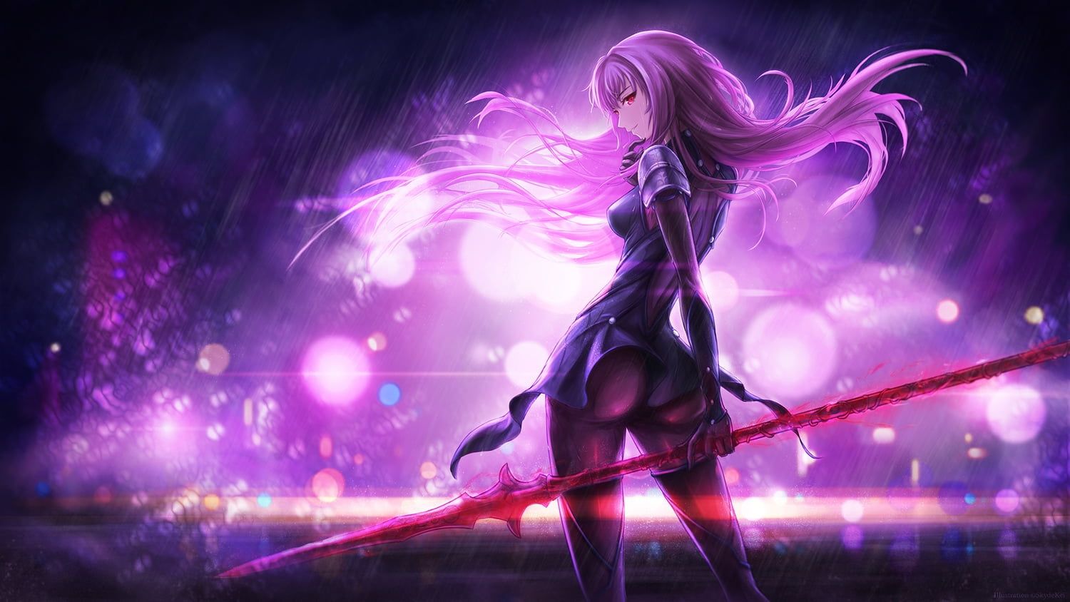 Purple Haired Female Fictional Character Wallpaper Lancer Fate