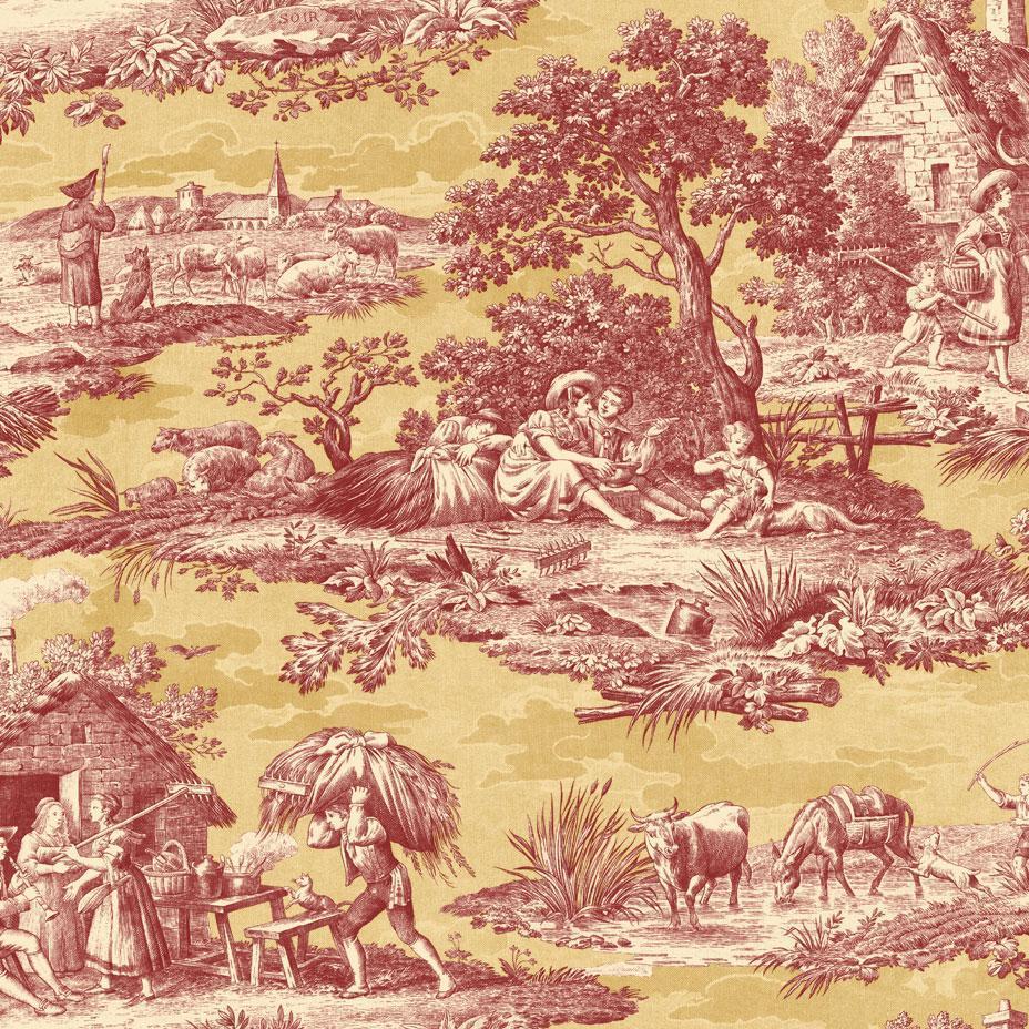 Wallpaper Designer French Country Life Toile Rust Red Saffron Gold