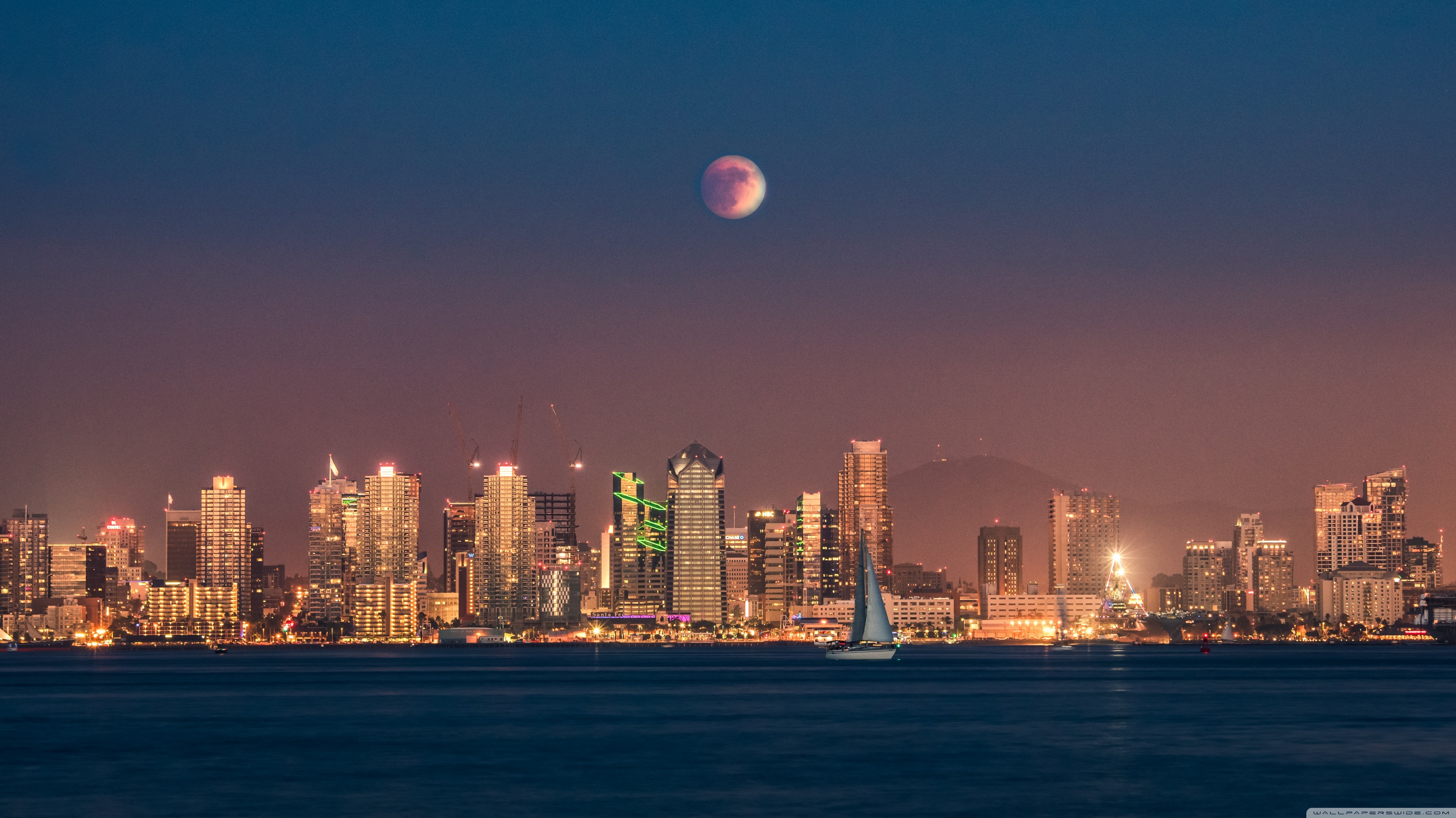 Supermoon Eclipse Over San Diego 4k HD Desktop Wallpaper For