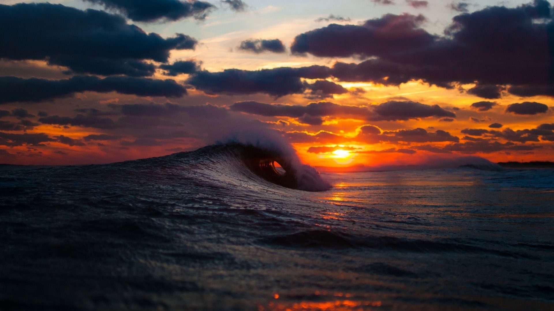 Full HD Wallpaper Sea Wave Crest Sunset Cloud Romantic Desktop