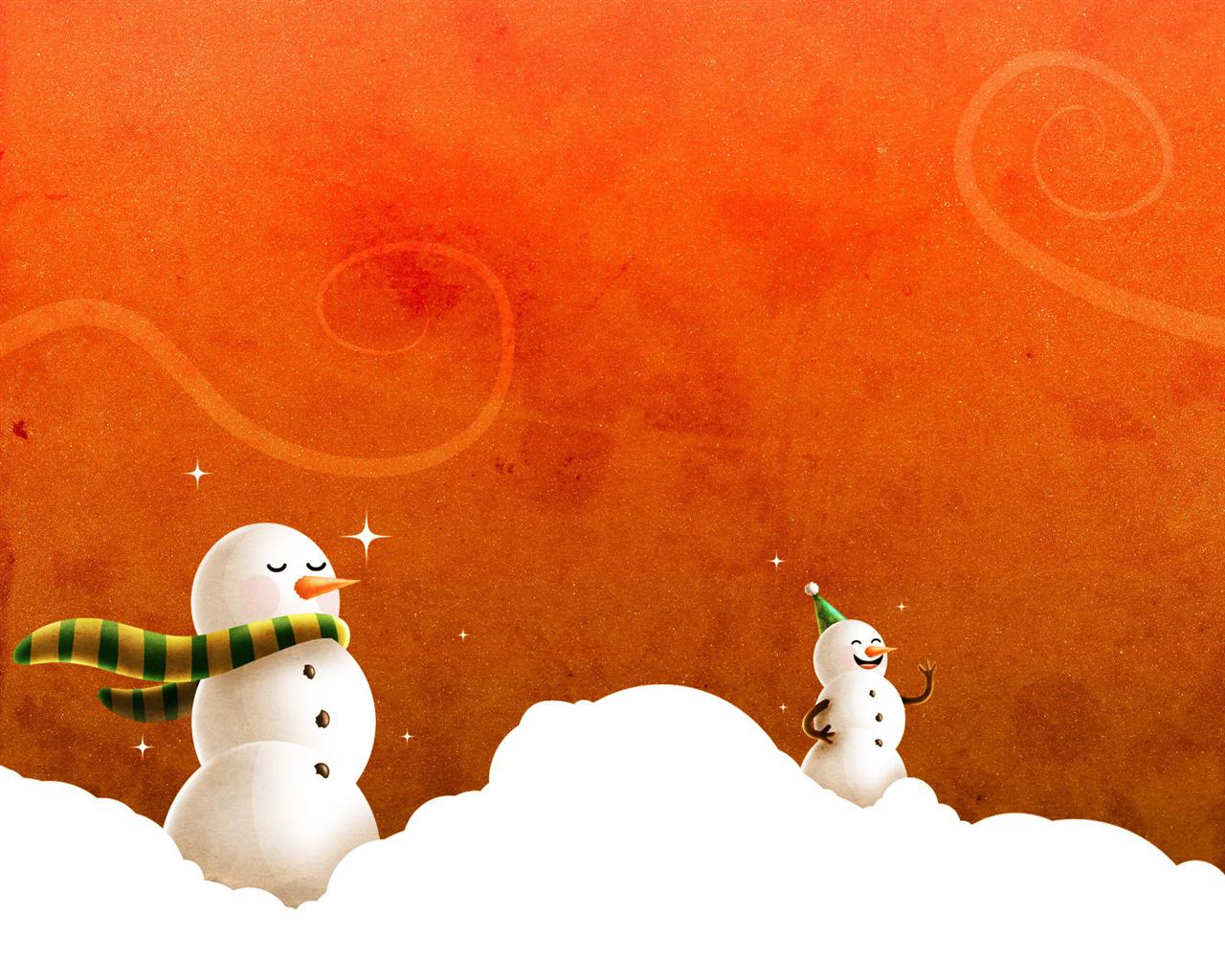 Two Christmas Snowmen Desktop Wallpaper Background