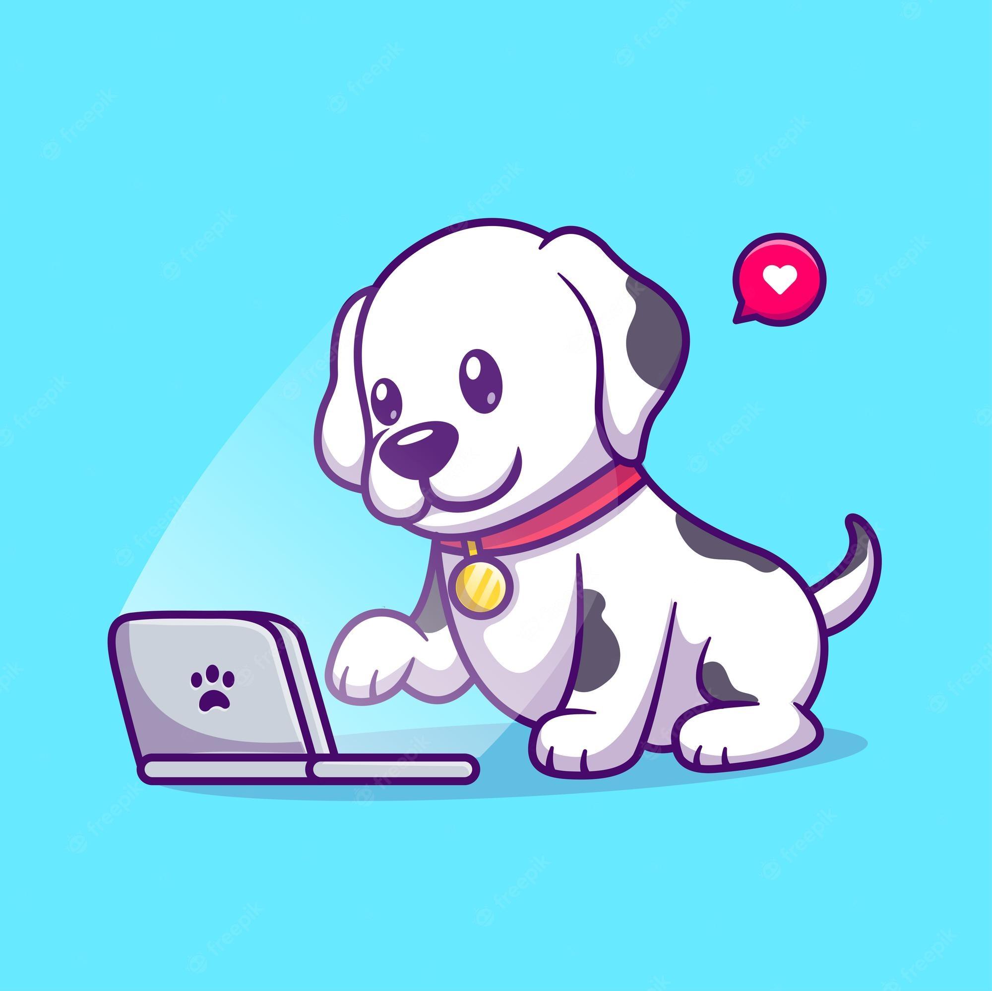 Premium Vector Cute Dalmatian Dog Playing Laptop Cartoon