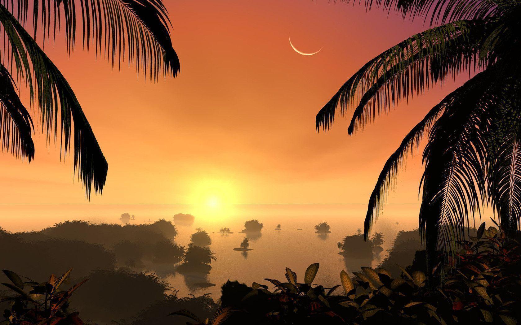 Tropical Island Sunset Wallpapers
