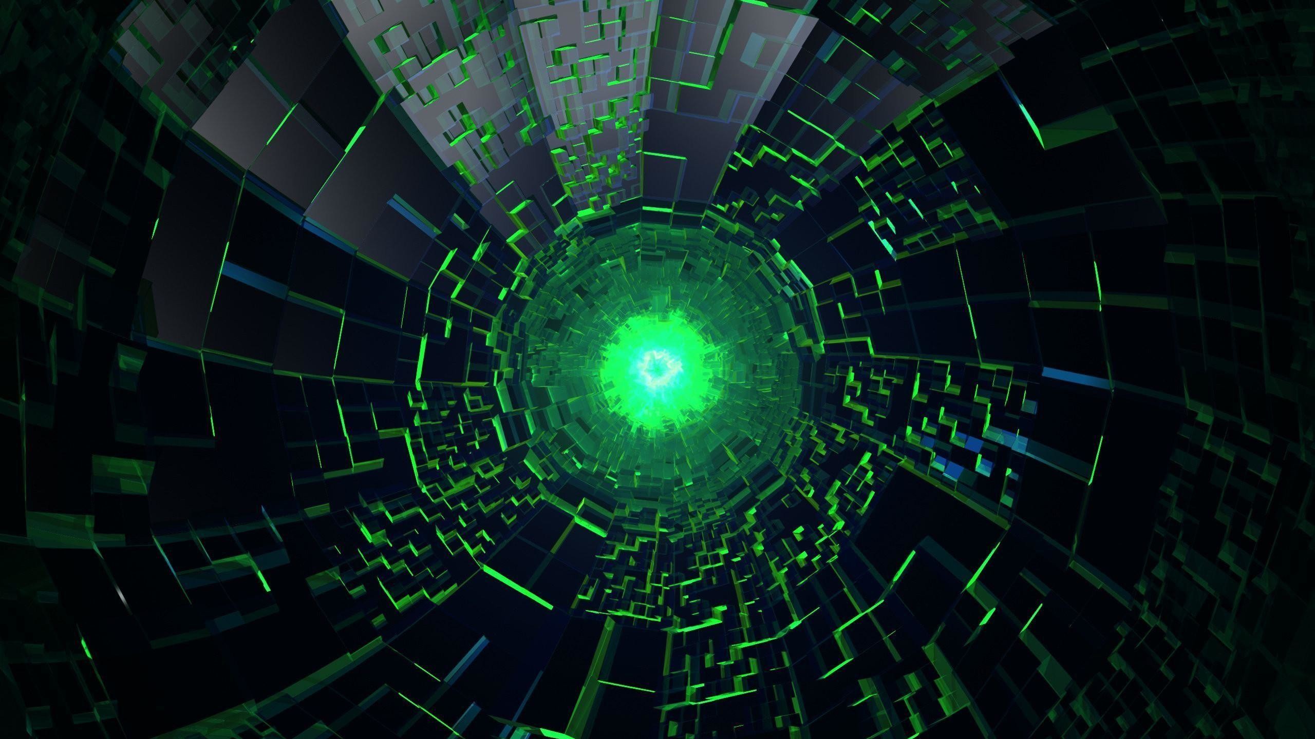 Abstract green and black digital tunnel wallpaper, perfect for PC gaming setups