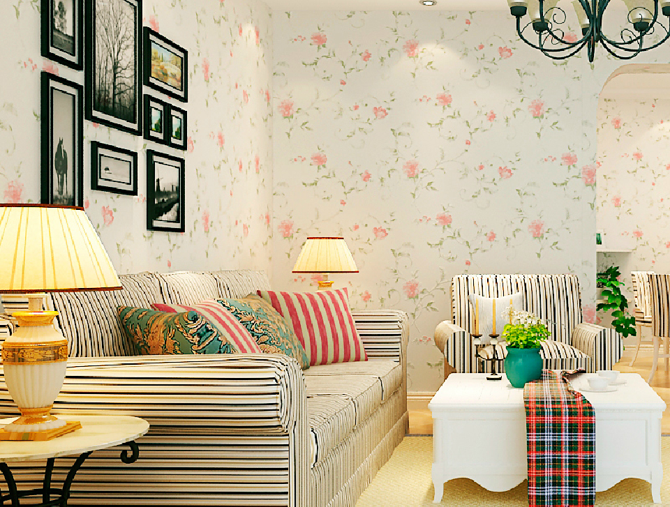 Style Flower Wallpaper For Mediterranean Living Room Decoration