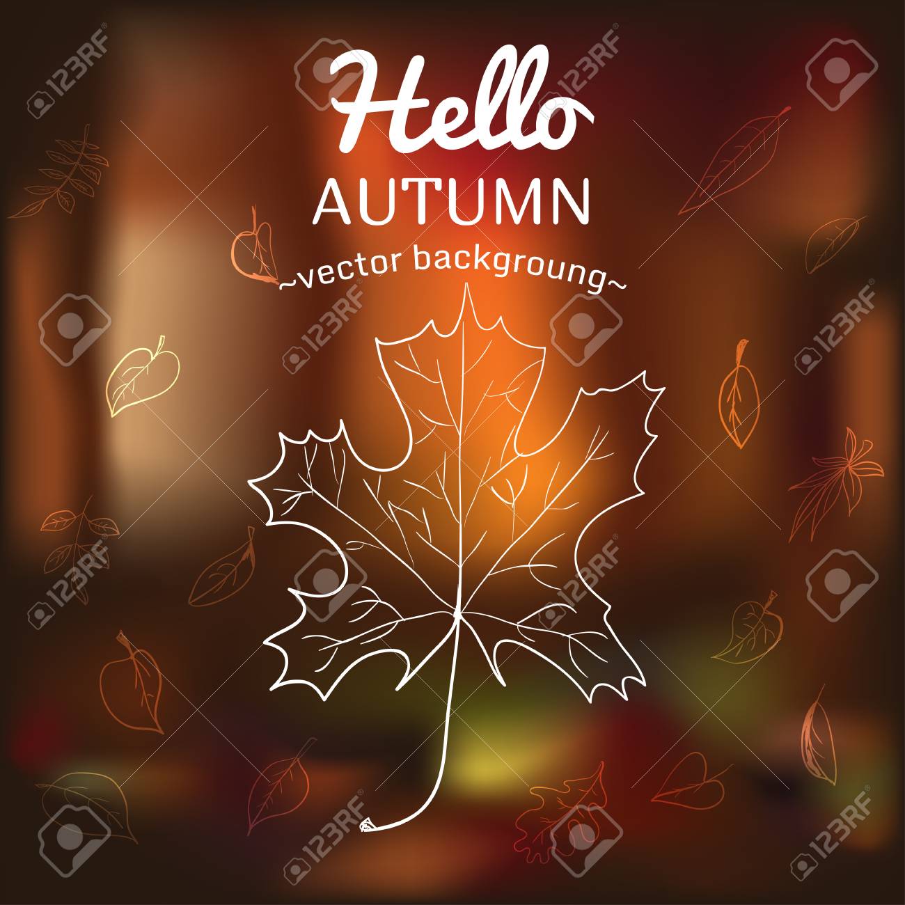 Card With Autumn Symbols Scattered On The Background Of Vague