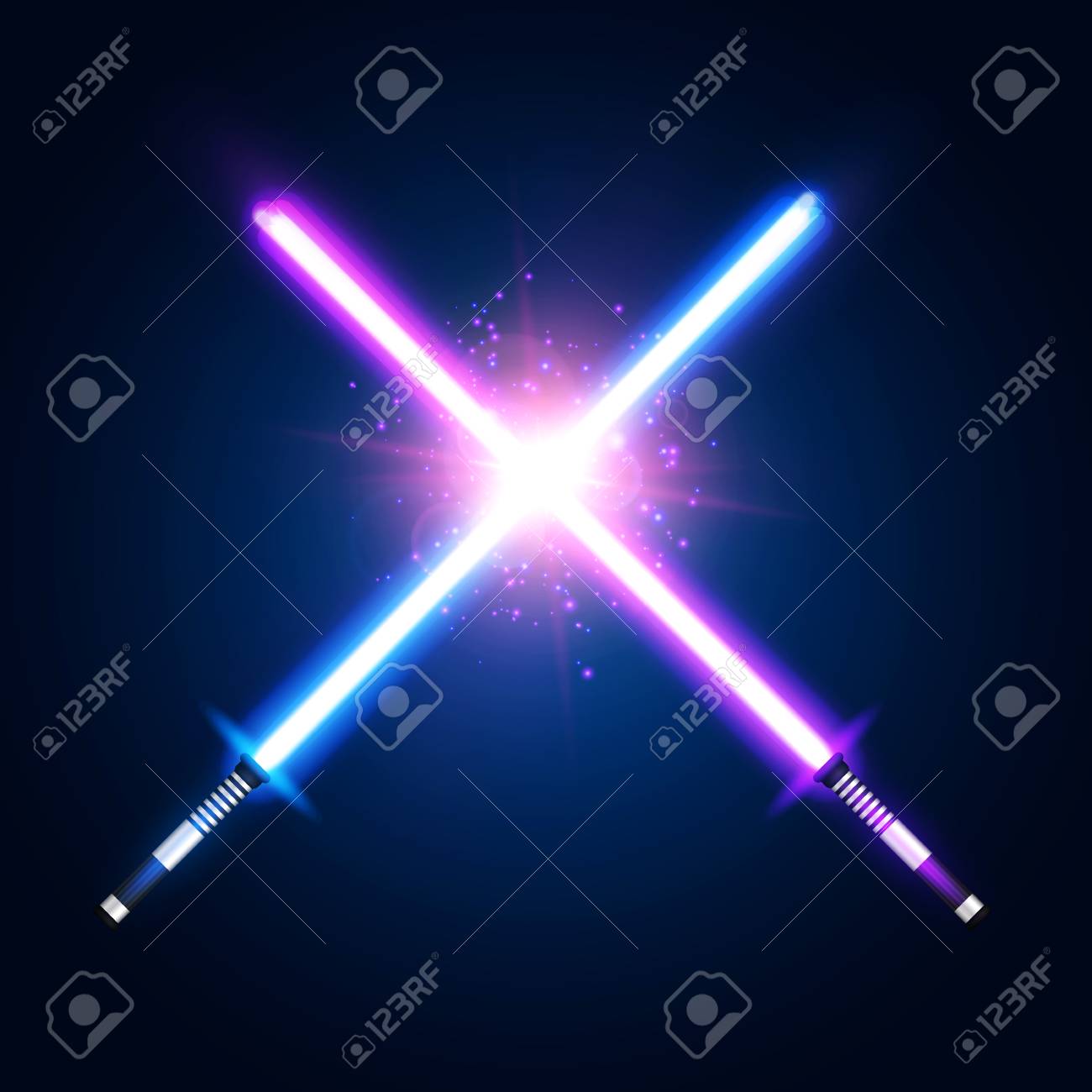 Purple Violet And Blue Crossed Light Neon Swords With Trembling