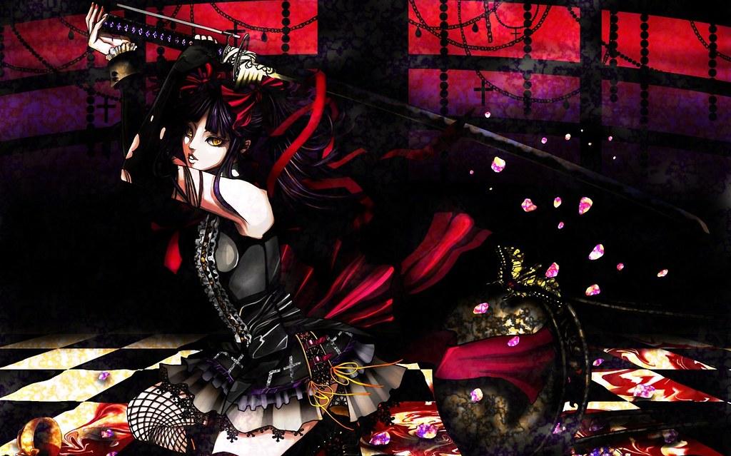 Katana Gothic Anime Girls Swords HD Wallpaper