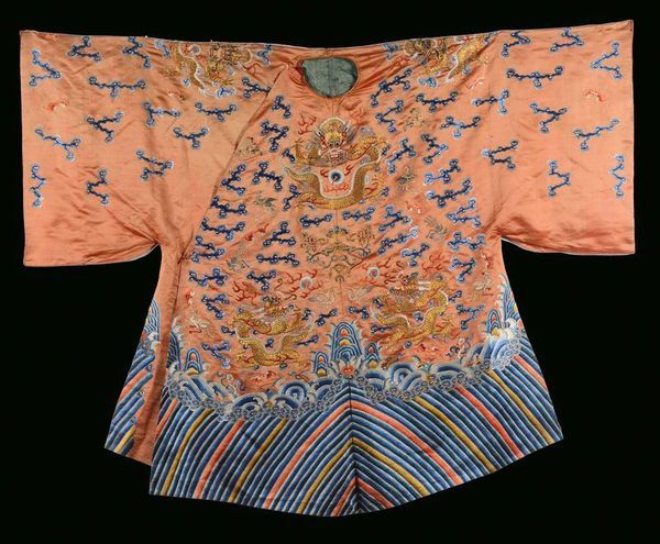silk dress with dragons on orange background China Qing Dynasty 600x495