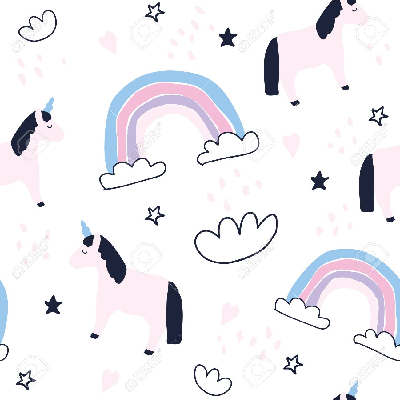 Cute Unicorns And Rainbows Seamless Pattern Baby Unicorn