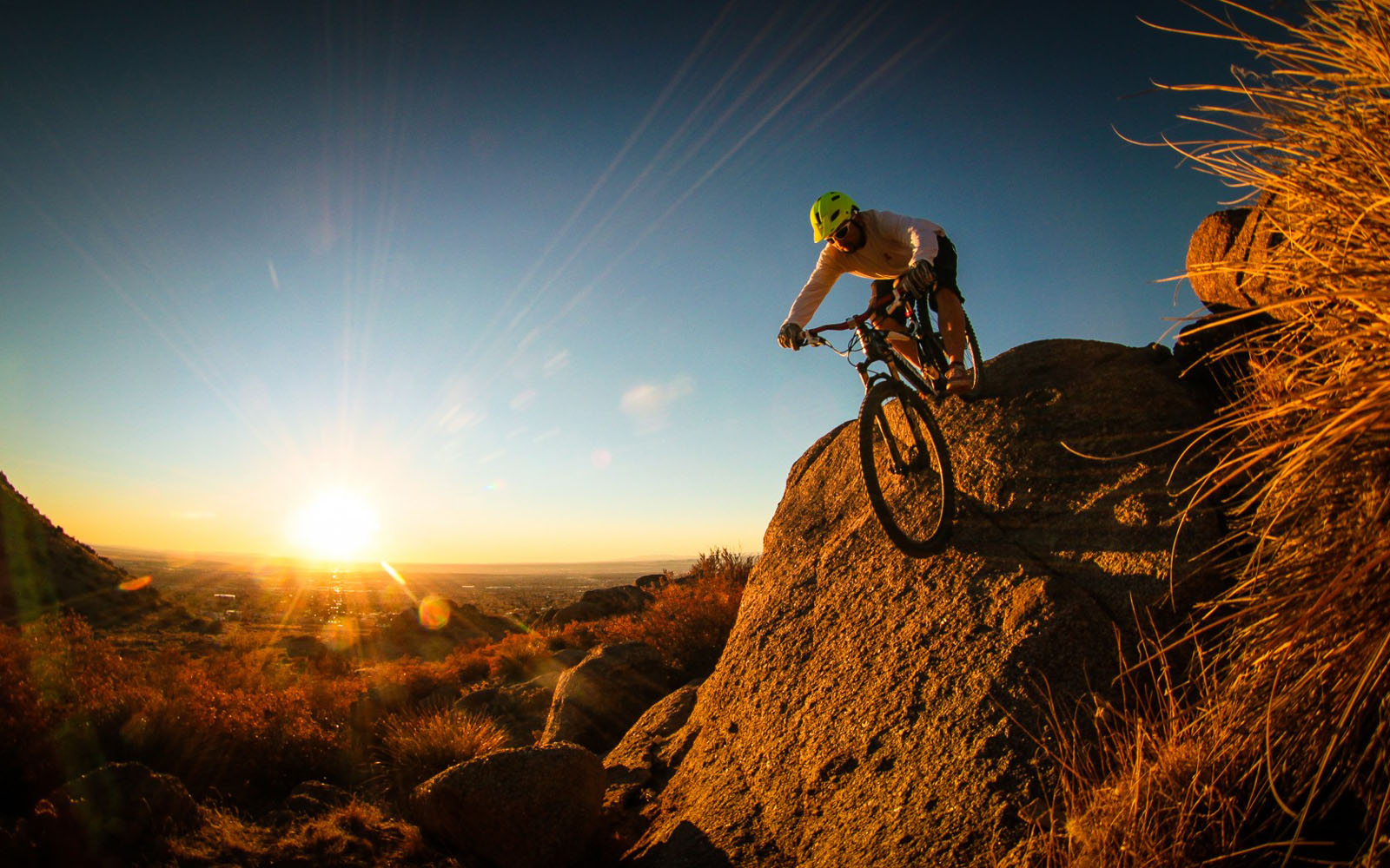 Cyclist With Mountain Bike On Hills Hd Desktop Wallpaper C A T