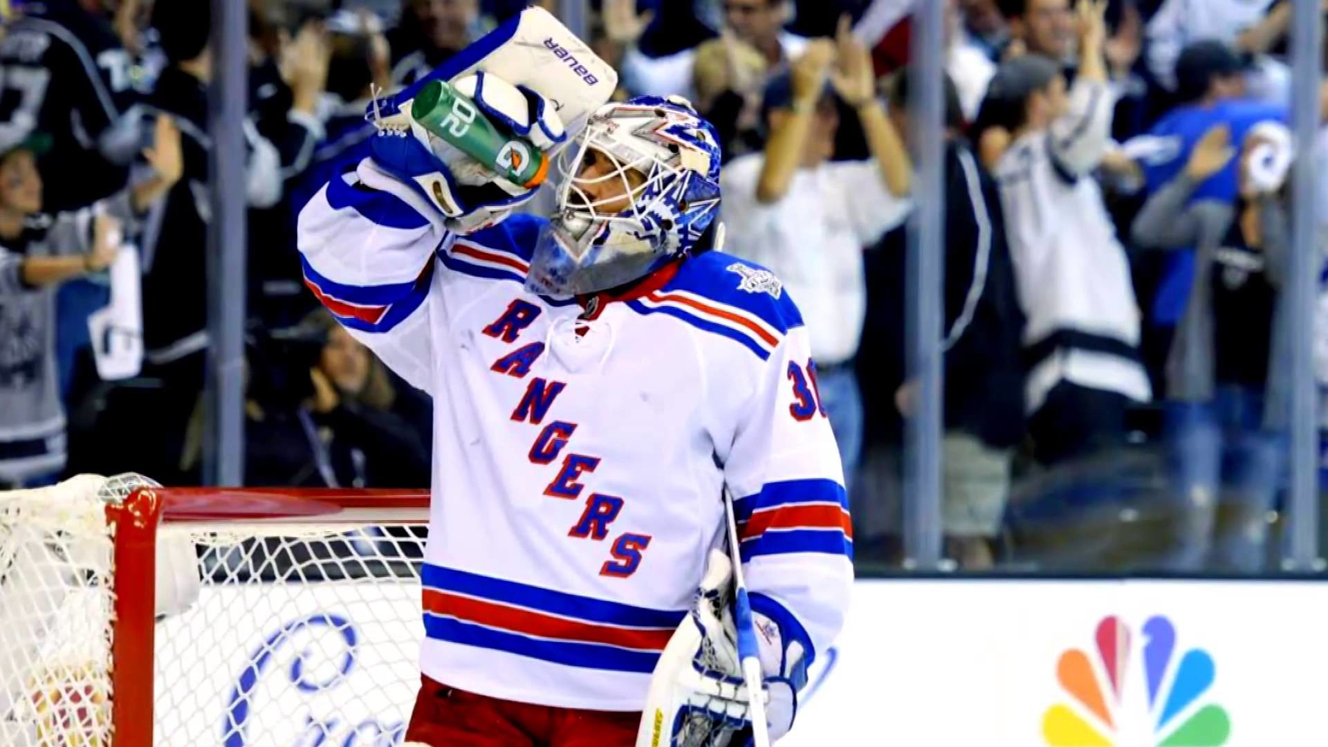 New York Rangers Goalie Henrik Lundqvist Celebrates a Win