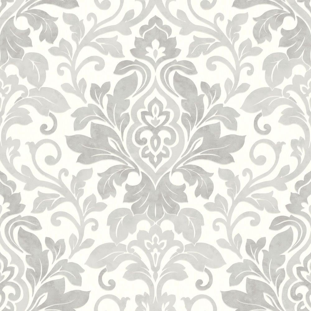  Silver Grey White   414603   Mozart   Damask   Arthouse Wallpaper