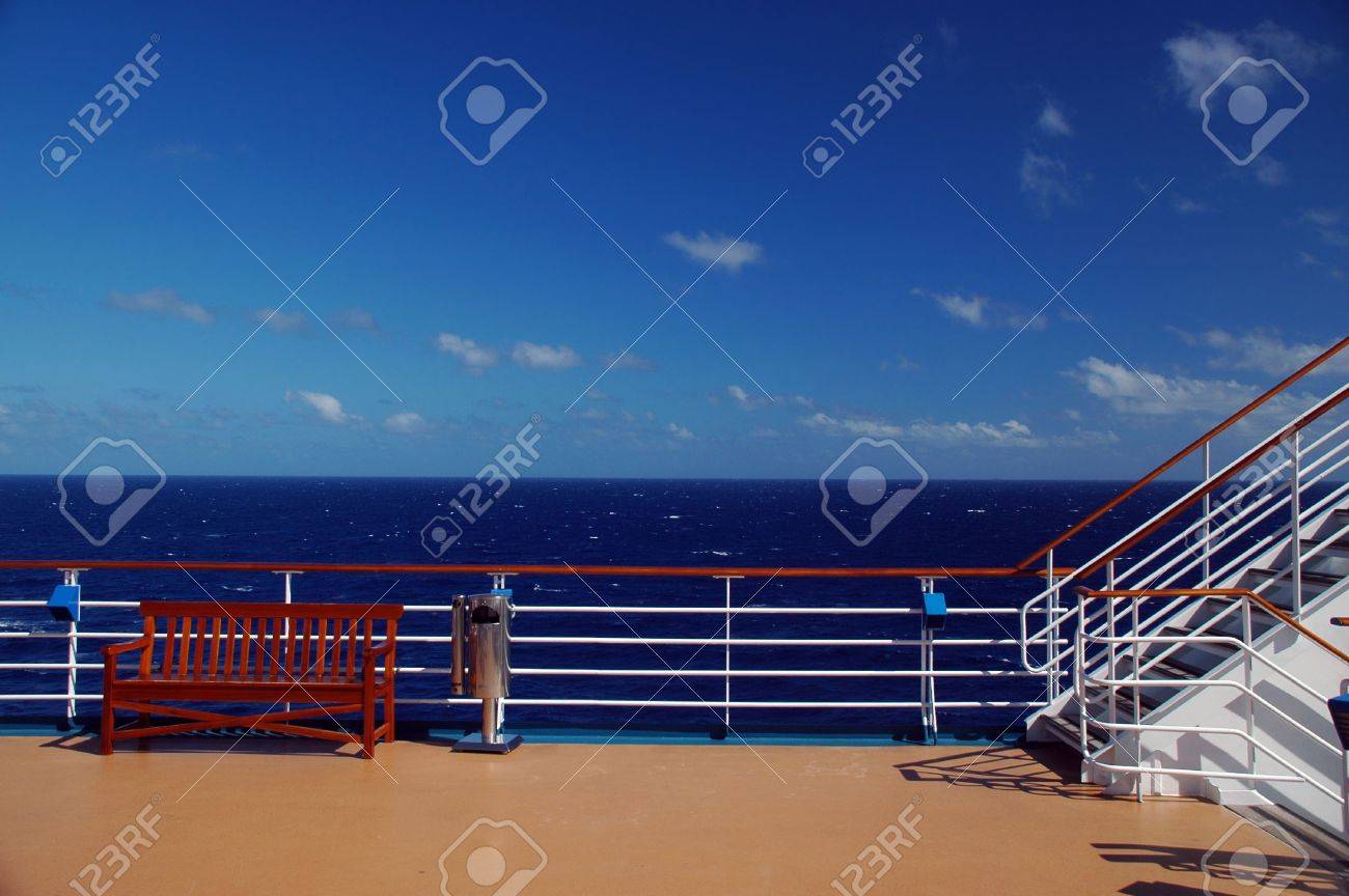 Scenic Of Top Deck On Cruise Ship With Caribbean In The