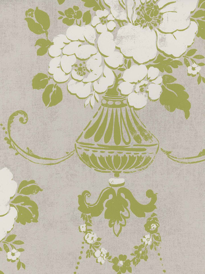 Metallic Grey Floral Urn Wallpaper Traditional