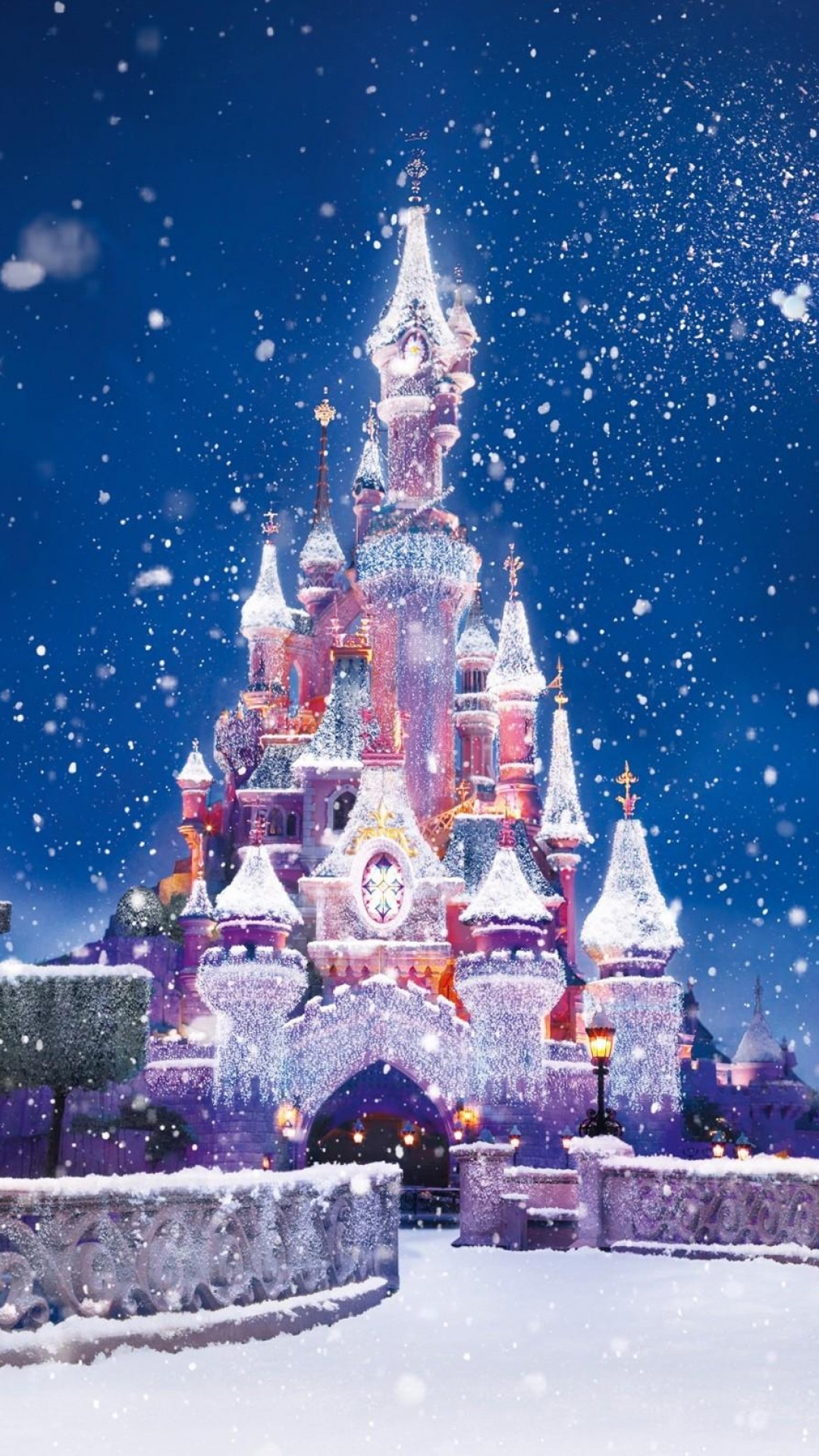 Disney Castle Christmas Lights Snow Android Wallpaper free download