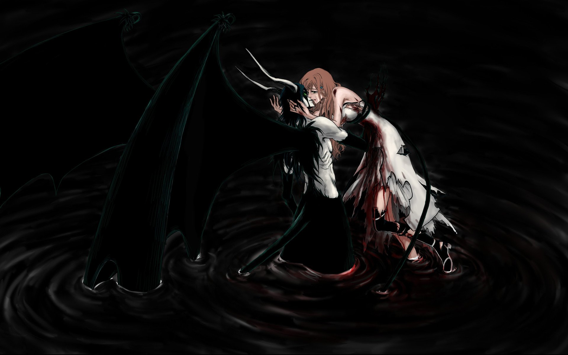 anime bleach dark demons love romance kissing artistic wallpaper