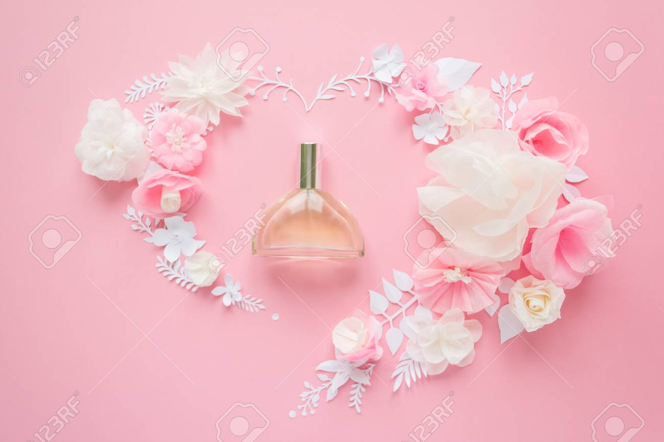 Flower Arrangement Flowers Fragrance Perfume On Pink Background