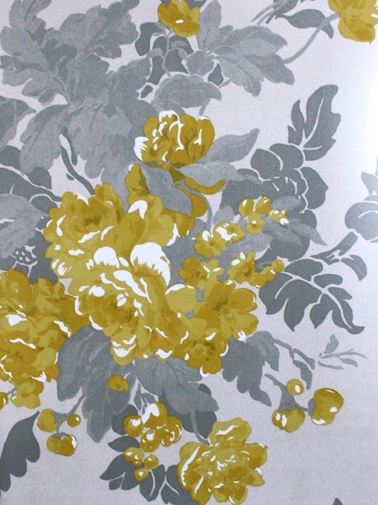 Ginevra Wallpaper Large Flower Design In Yellow And Grey On Cream