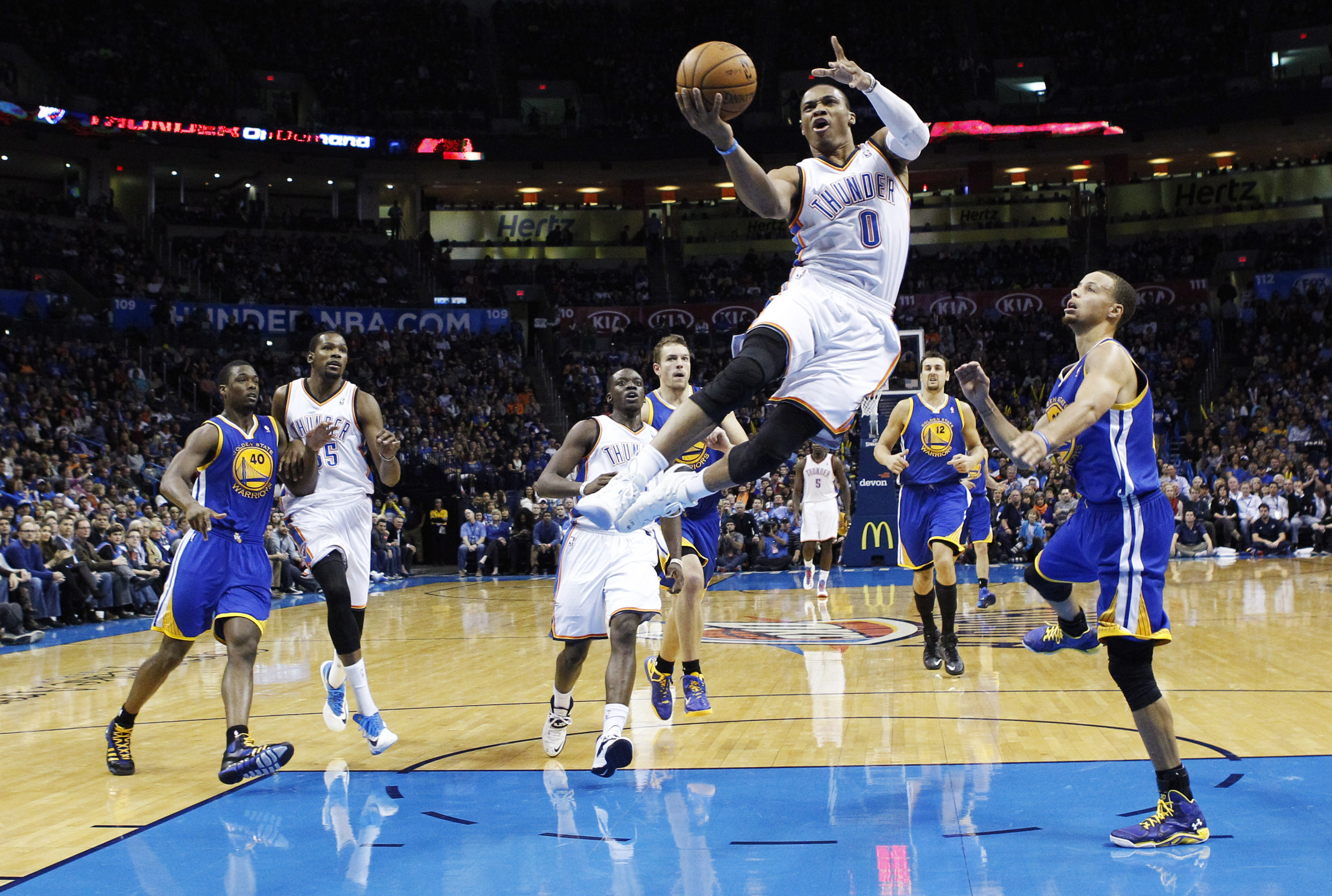 Displaying Image For Russell Westbrook Dunk On Stephen Curry