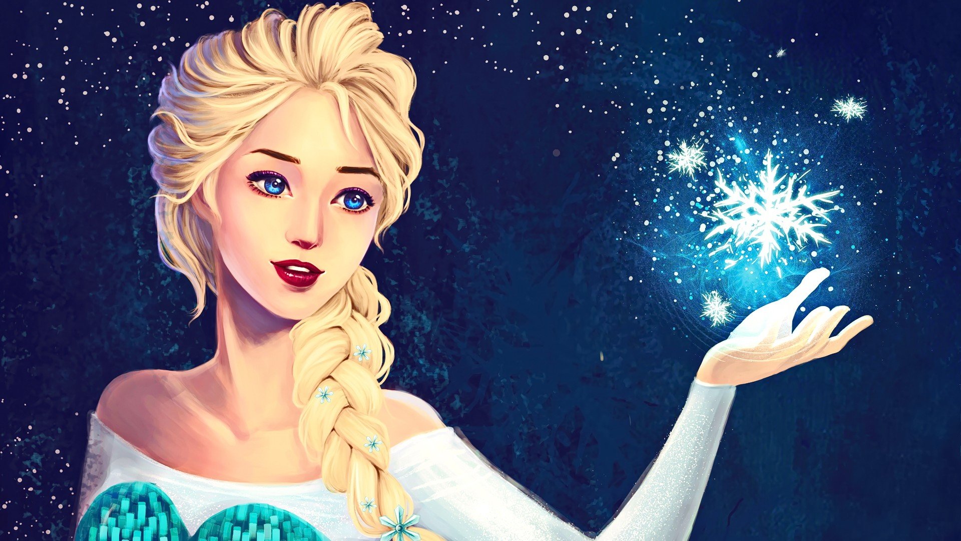 Elsa from Disney's Frozen creating a snowflake with her magic