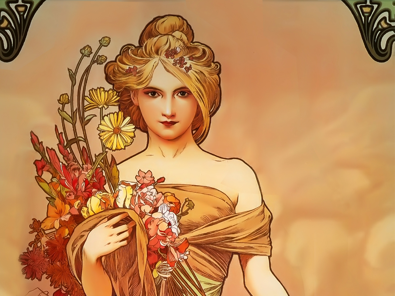 Alphonse Mucha Woman Wallpaper Background Pictures