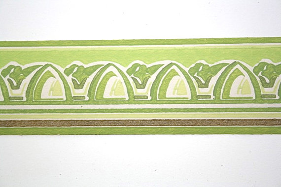 Full Vintage Wallpaper Border   TRIMZ   Lime Green and Gold Geometric 570x380