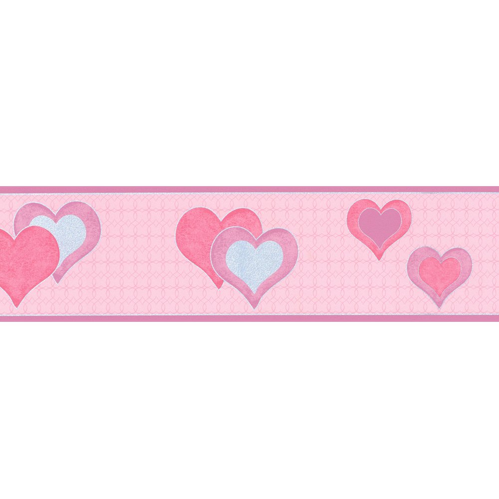 Debona Hearts Wallpaper Border Pink Silver 8250