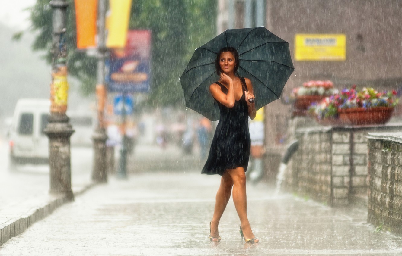 Wallpaper Girl Photo The City Smile Street Rain