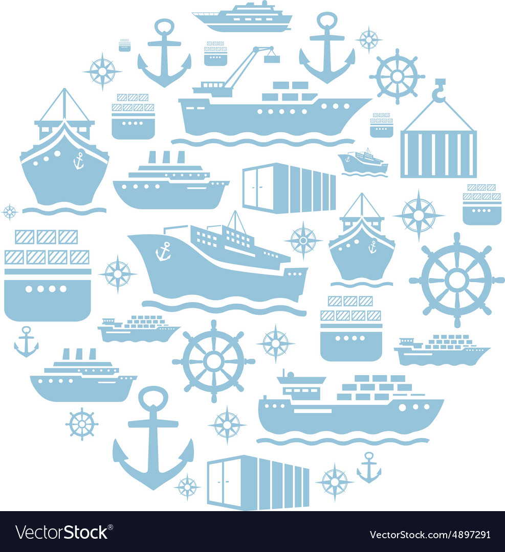 Ship And Boat Icons Background Transportation Vector Image