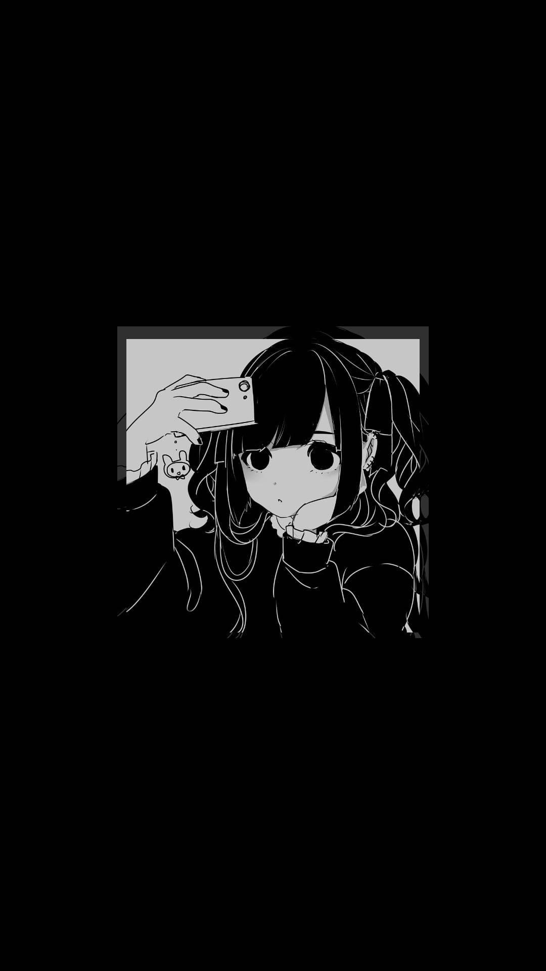 Simple Sad Anime Girl Black And White Wallpaper