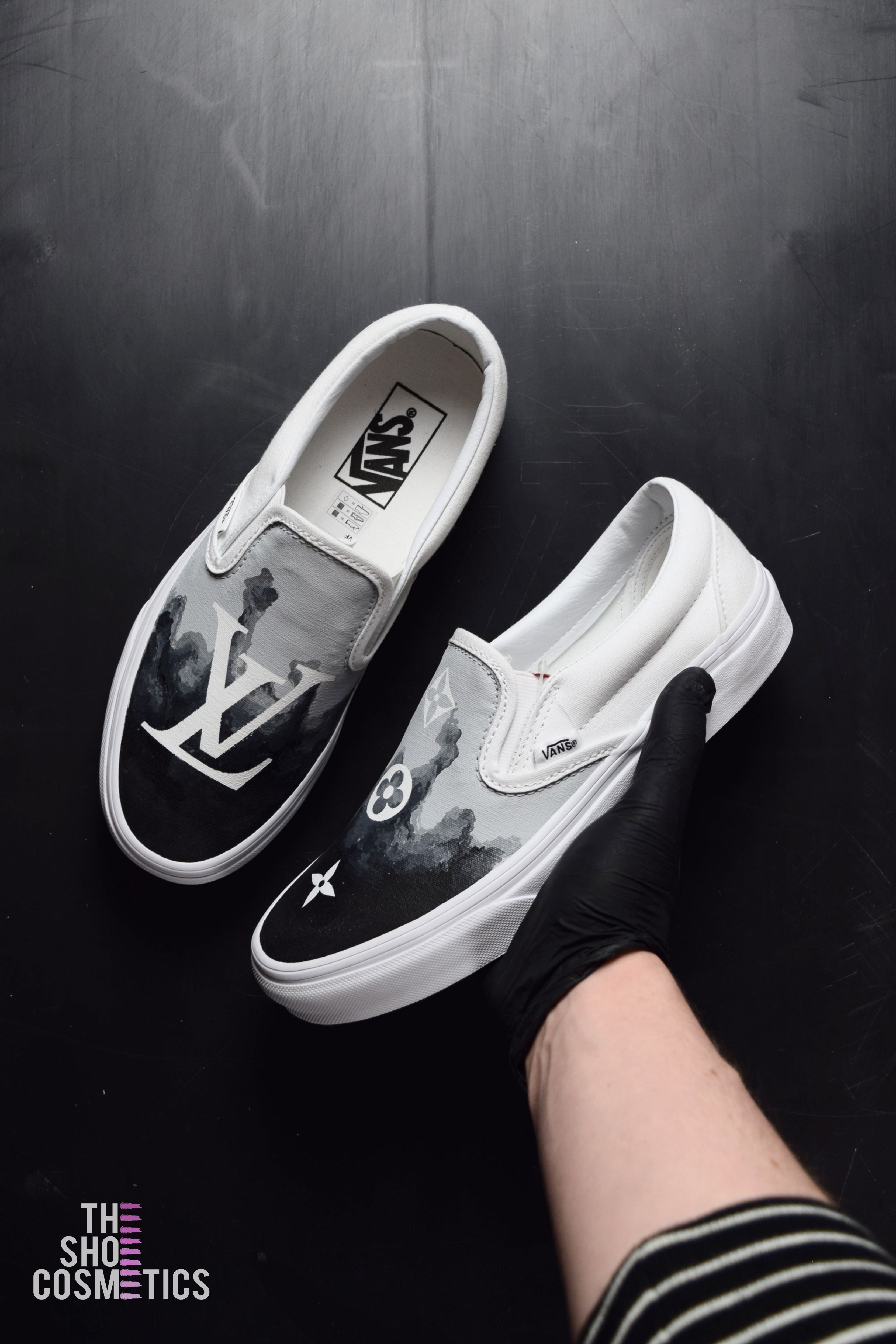 Black Smoke Louis Vuitton Vans Slip On Custom Sneakers Chaussure