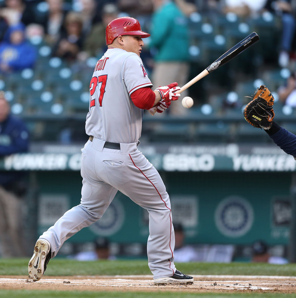 Mike Trout Of The Los Angeles Angels Anaheim Is Hit