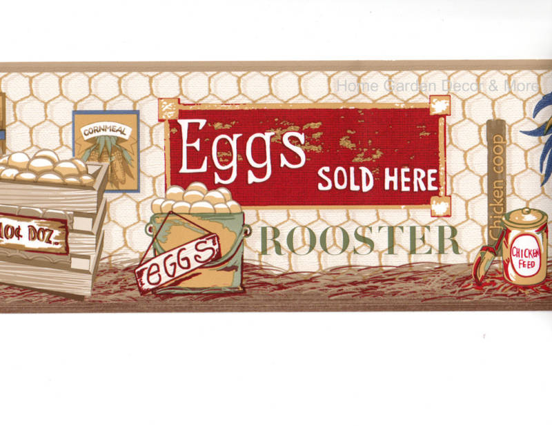 Dairy Farm Store Wall Paper Border Fresh Eggs Rooster Wallpaper