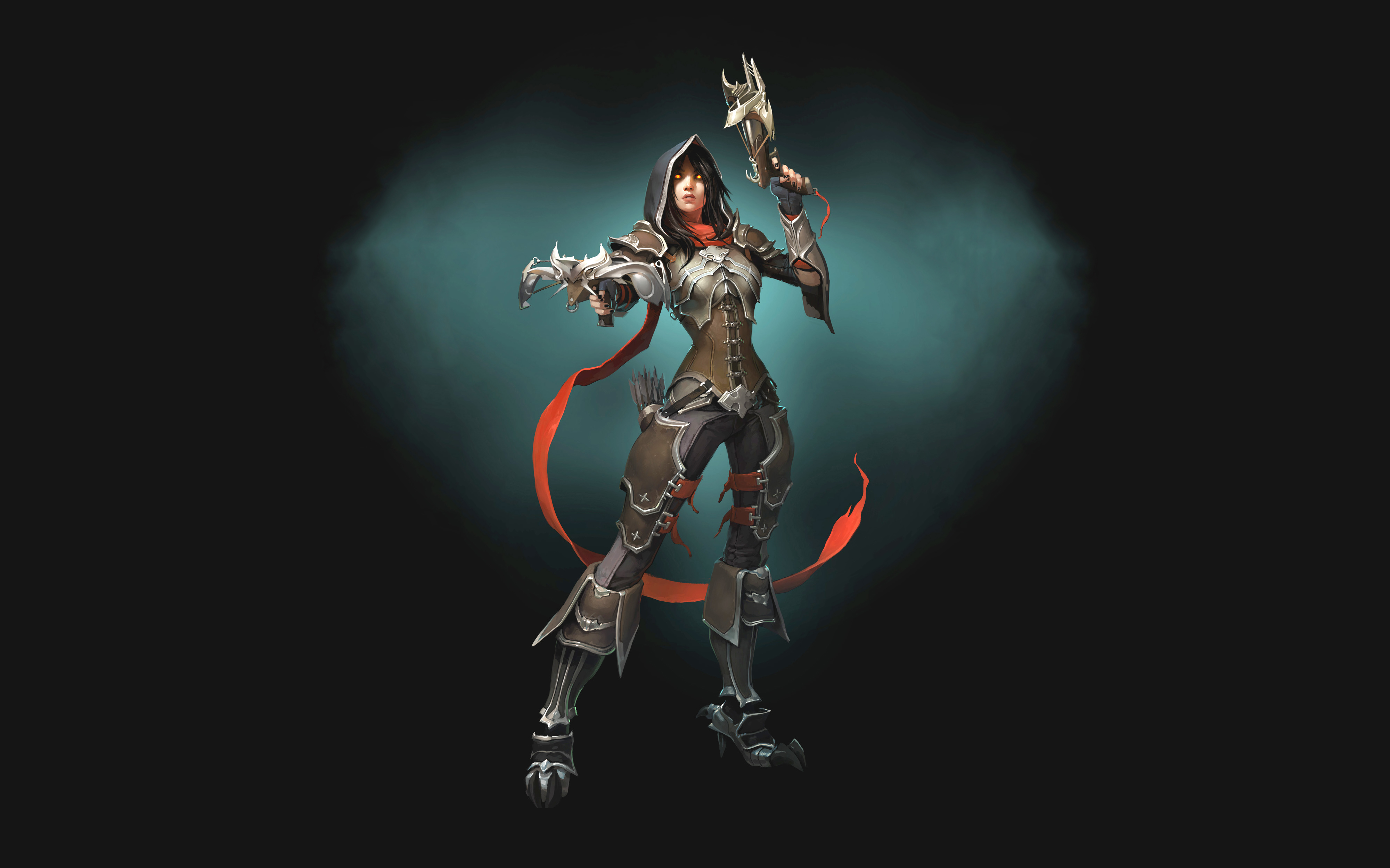  demon hunter girl armor crossbows simple background wallpapers