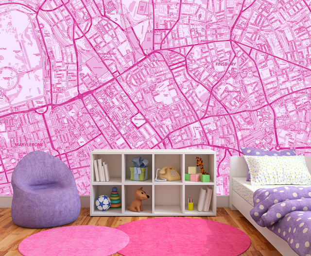 Custom Area Map Wallpaper Eclectic Kids London By Wallpapered