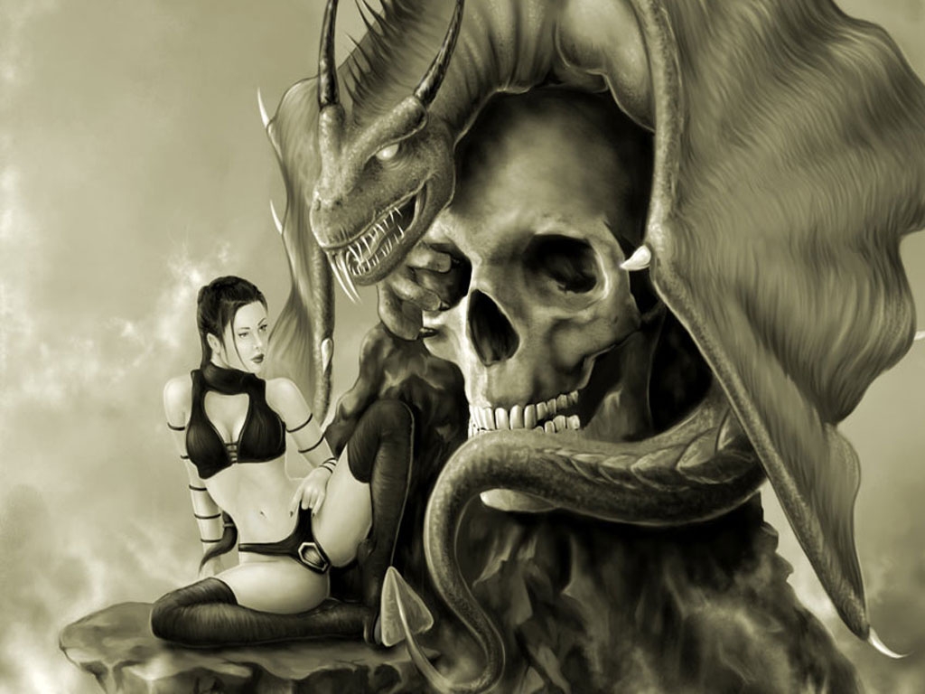 Girl Dragon And Skull Wallpaper